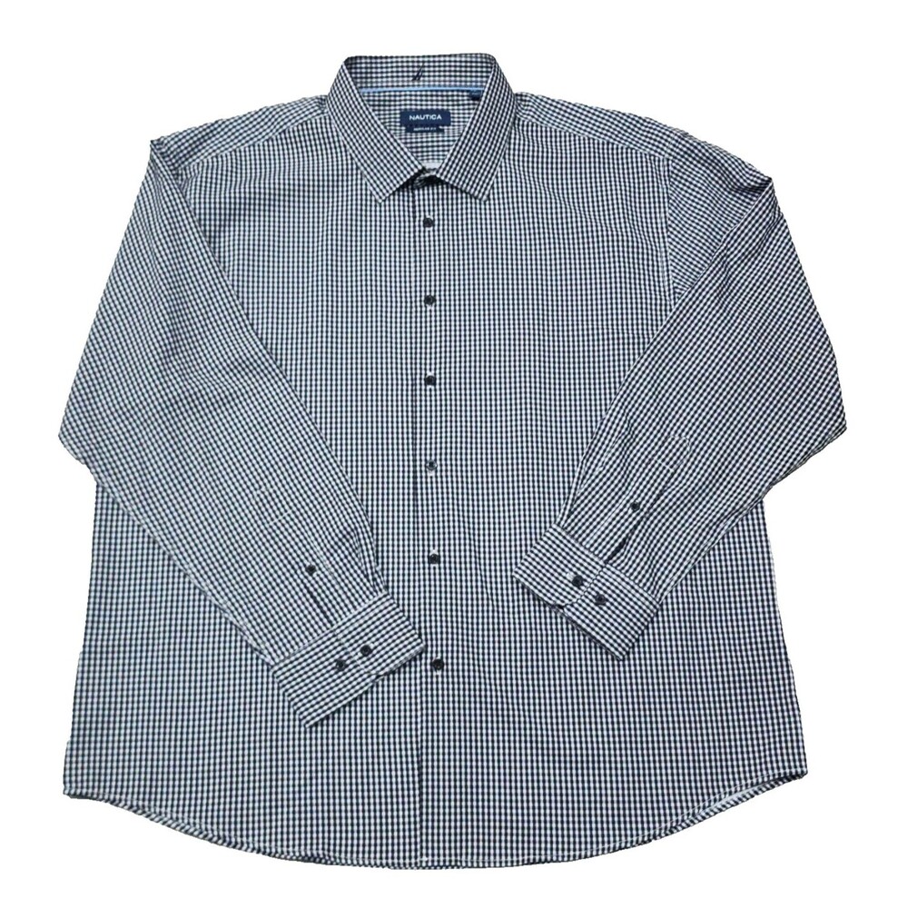 Nautica Button Down Men's Regular Fit Long Sleeve Black & White Plaid Sizes XXL